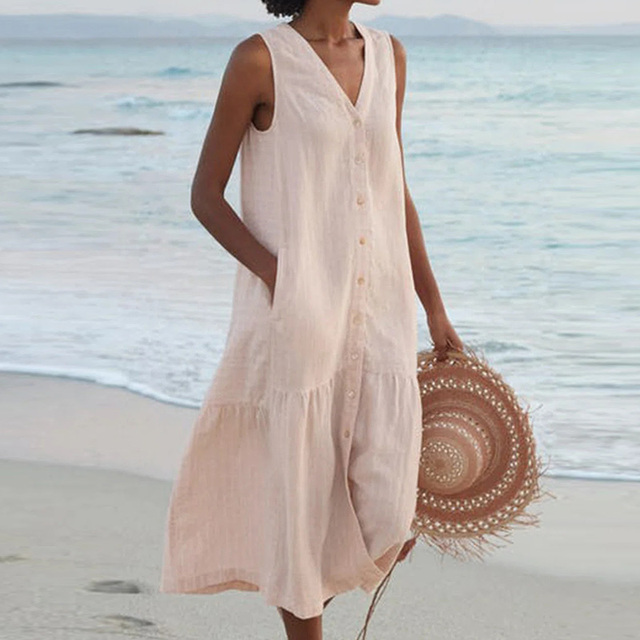 Classic Casual Button Down Sundress for Women - BritishElegance