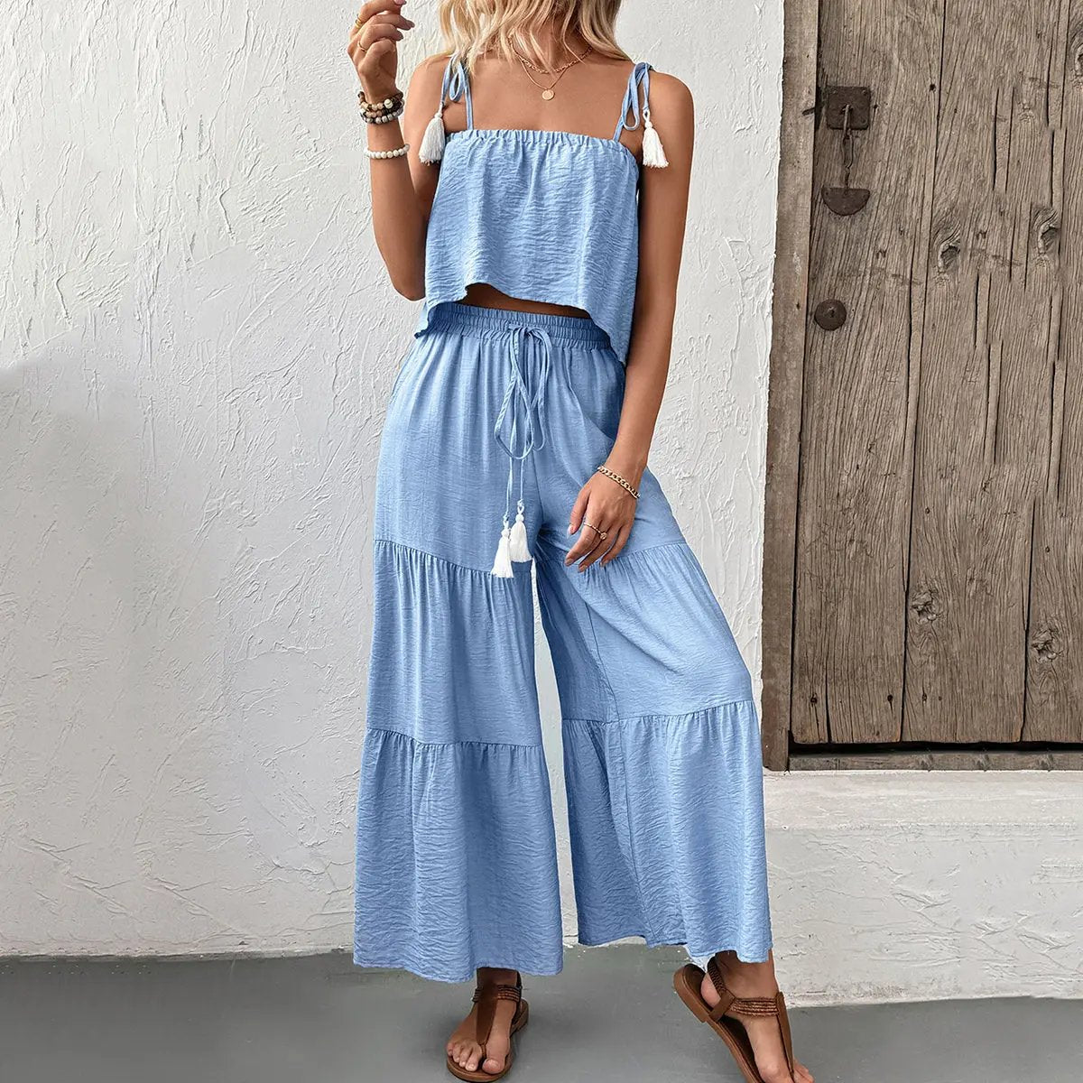 Fashion Solid Color Casual Two Pieces Set