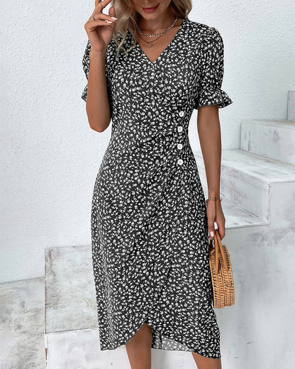 Elegant Floral V-Neck Wrap Dress