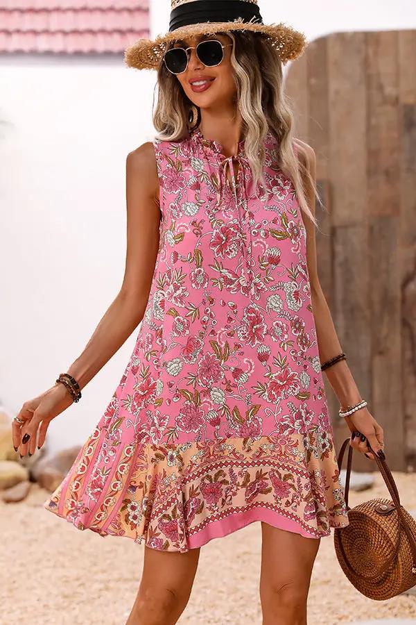 Bohemia Print Ruffle Hem Mini Dress
