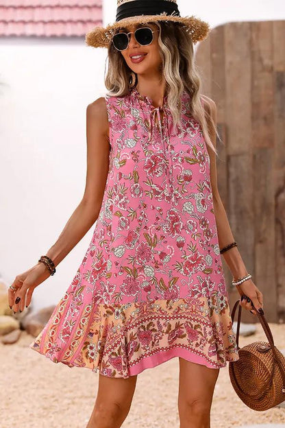 Bohemia Print Ruffle Hem Mini Dress