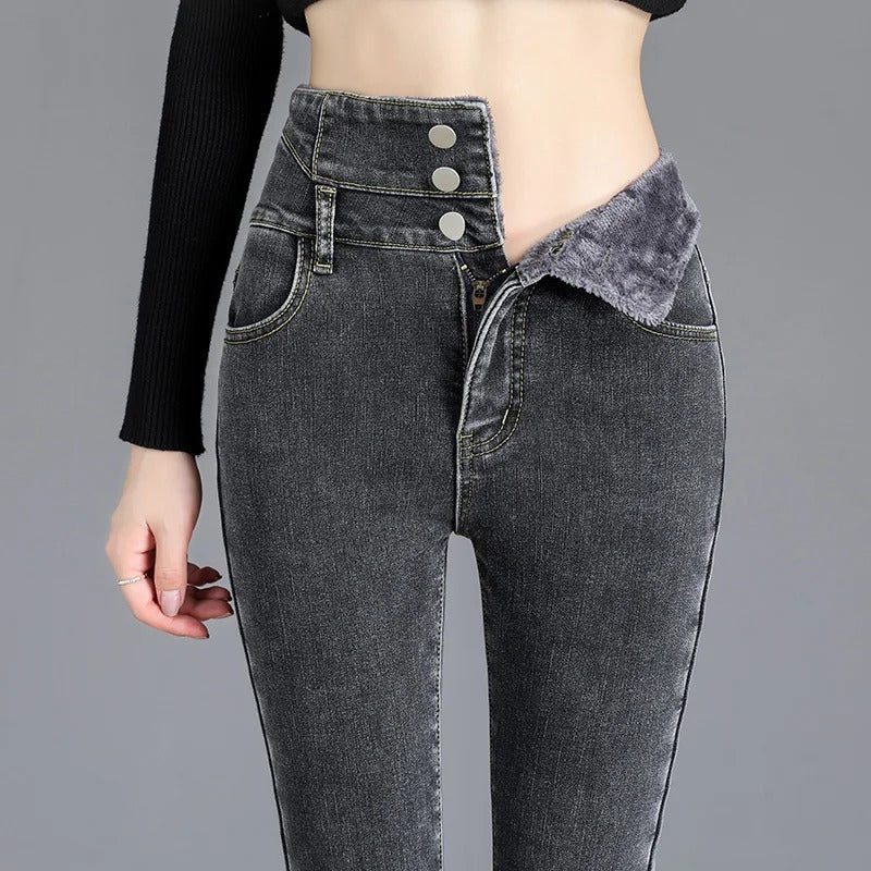 Soft Warm Fleece Lined Slim Fit Women's Jeans
