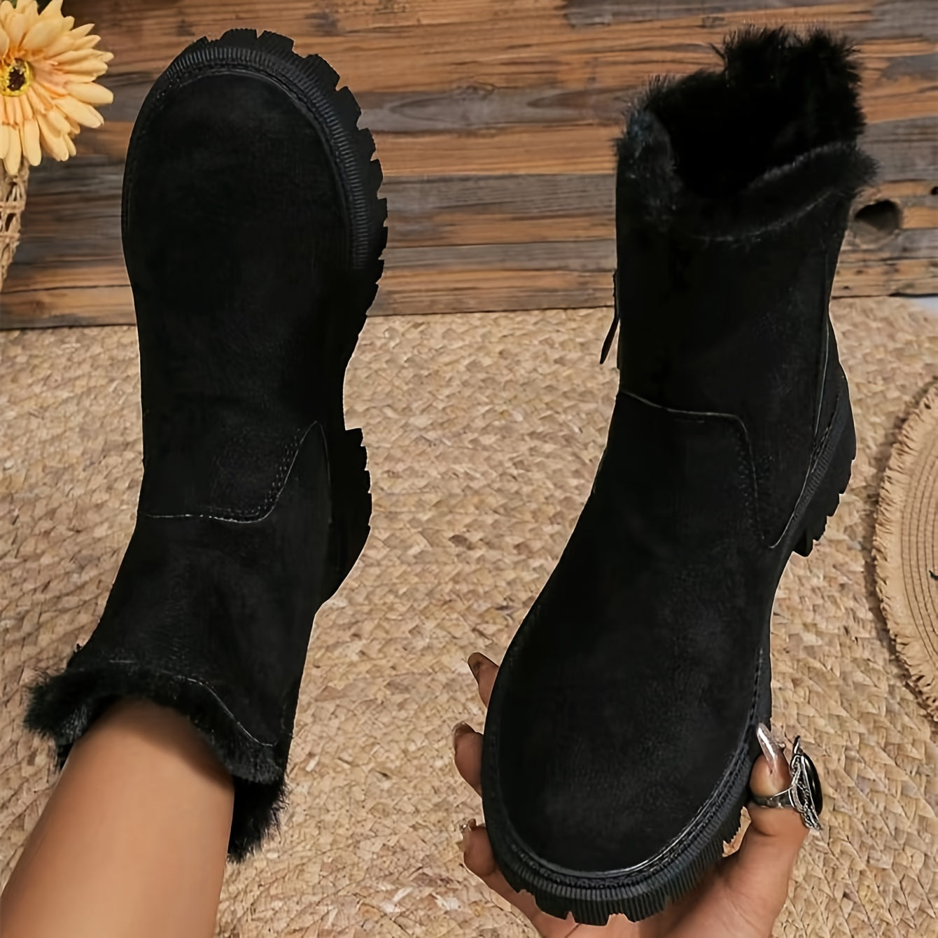 Luxury Suede Ankle Boots for Women with Faux Fur Trim