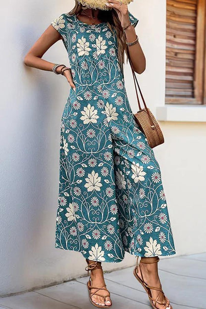 Vintage Floral Print  Casual Jumpsuit