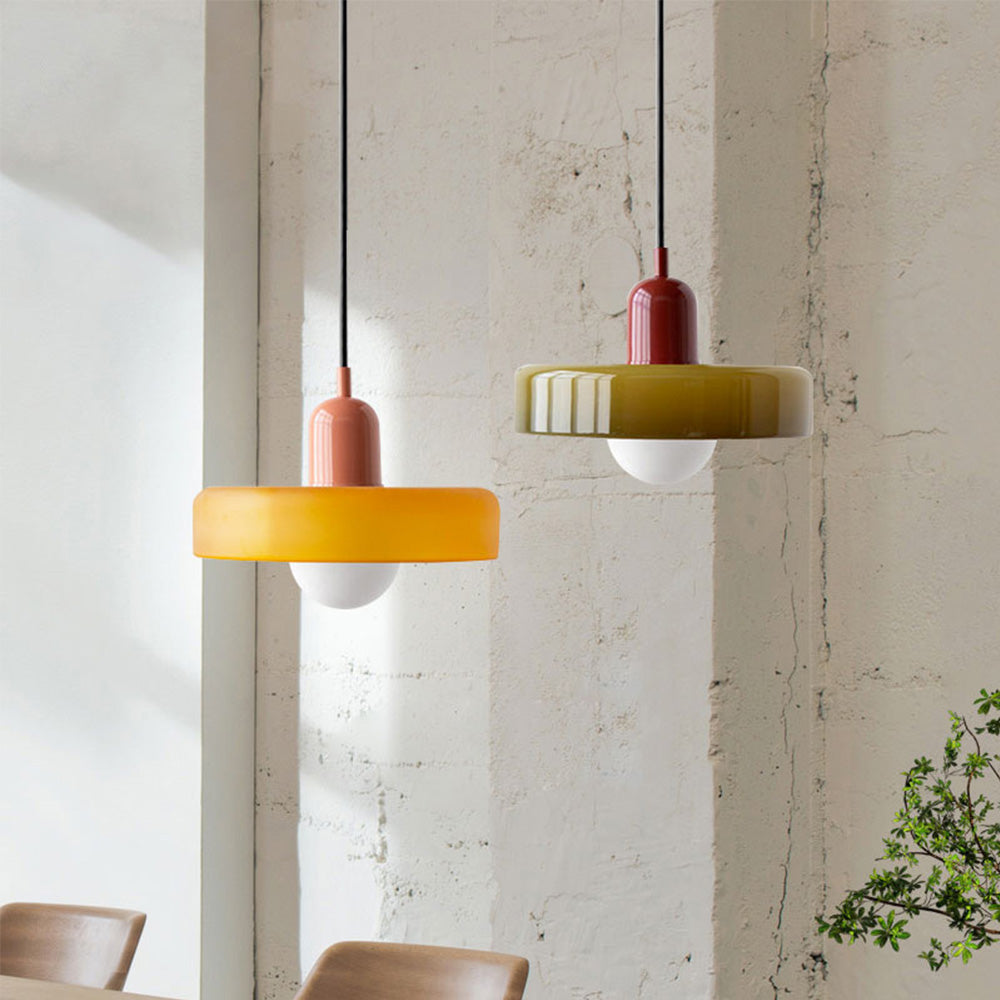 Colorful Glass Hanging Lamp With Adjustable Arm - BritishElegance