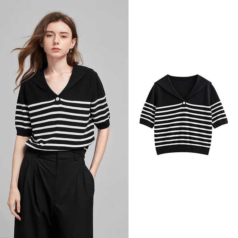 Classic Striped Crew Neck Sweater Top