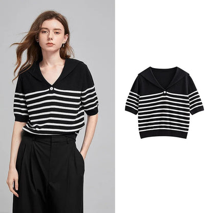 Classic Striped Crew Neck Sweater Top