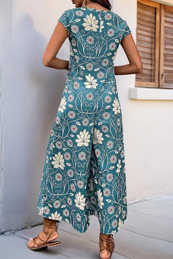 Vintage Floral Print  Casual Jumpsuit