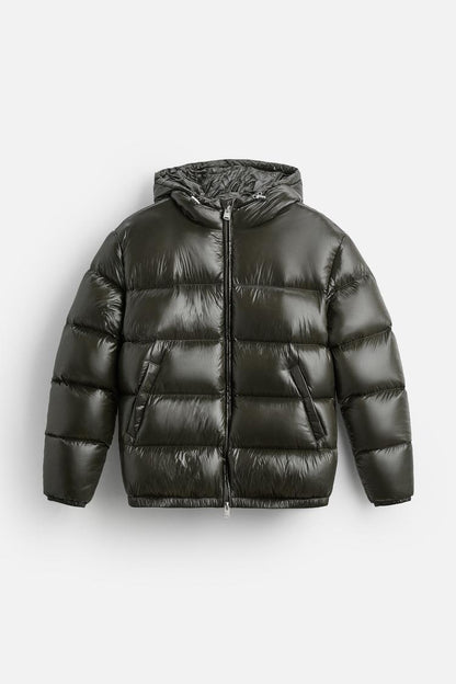 Men’s Modern Glossy Design Hooded Puffer Jacket