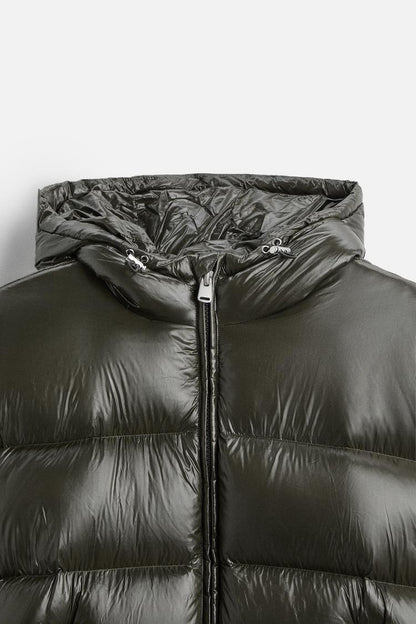Men’s Modern Glossy Design Hooded Puffer Jacket
