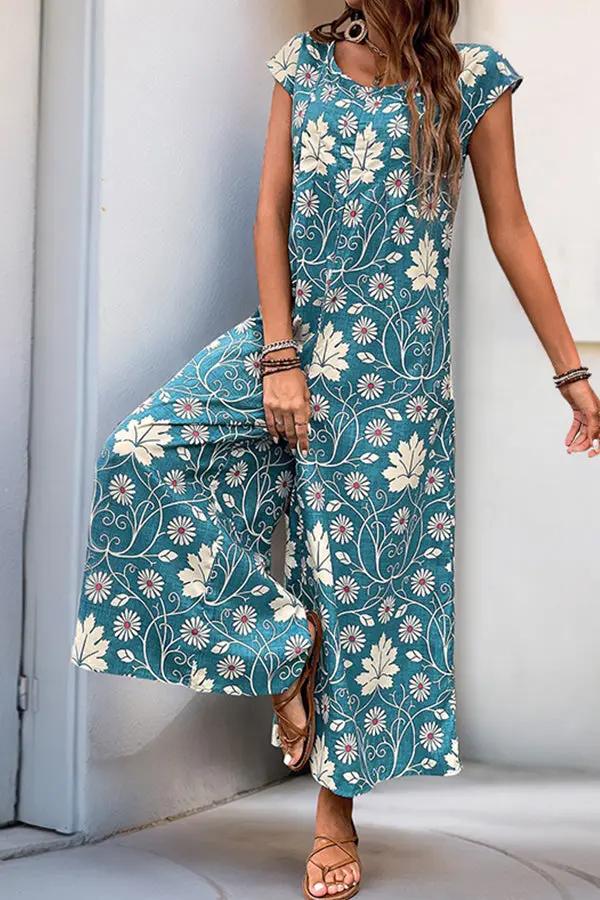 Vintage Floral Print  Casual Jumpsuit