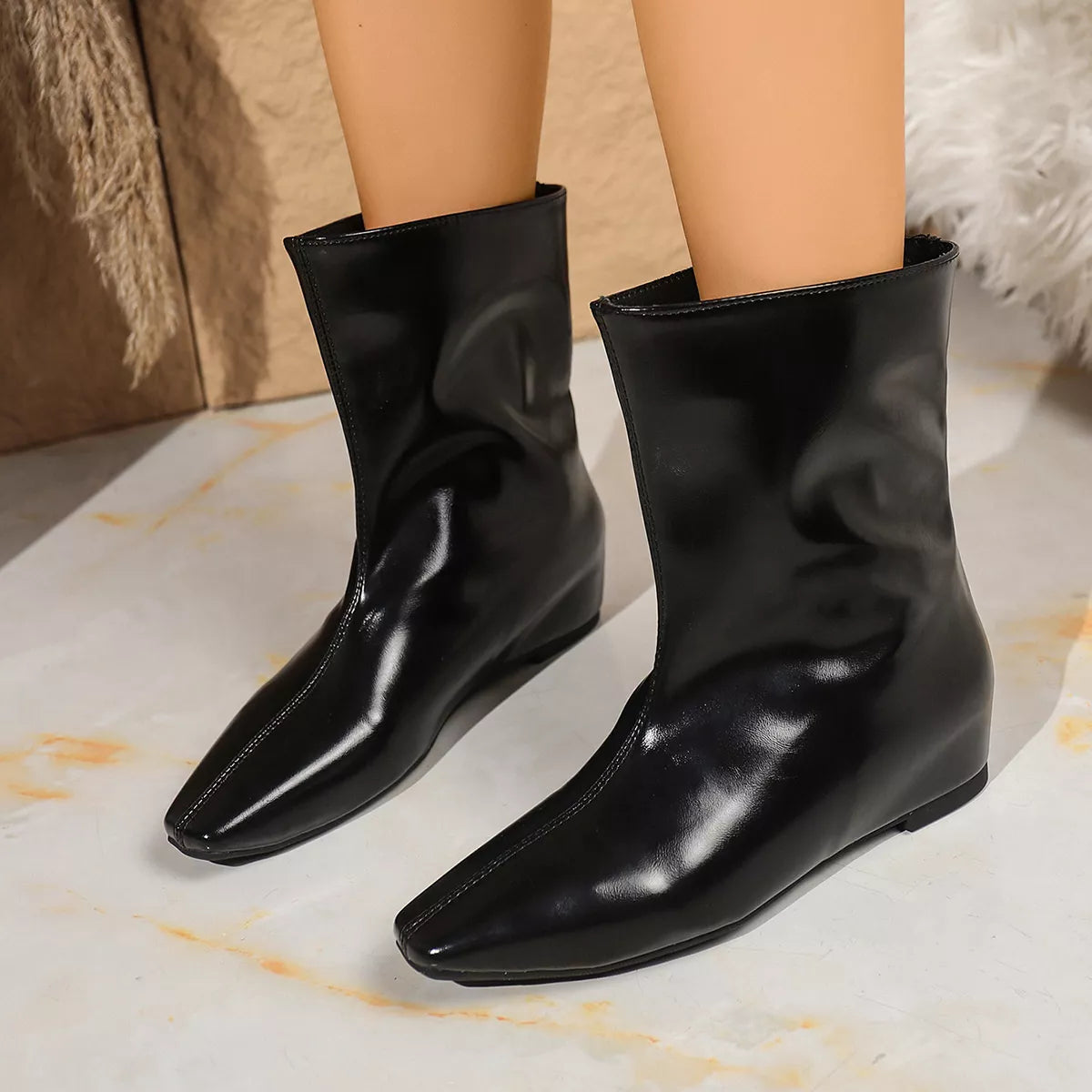 Classic Low Heel Leather Ankle Boots - BritishElegance