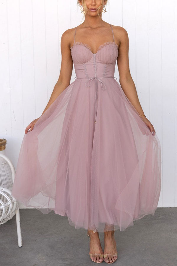 Lunette – Elegant Tulle Corset Midi Dress