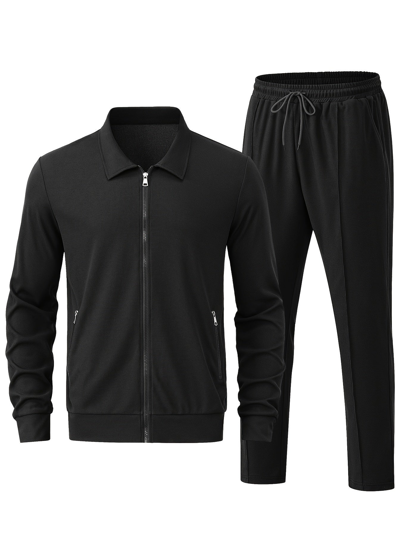Men's Sporty Zipper Tracksuit Set with Jacket and Pants