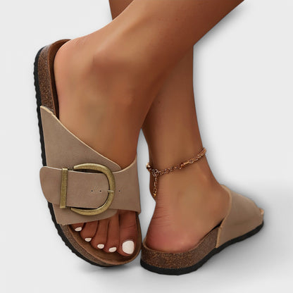 Vera - Women's Cork Sandals With Buckle Fastening