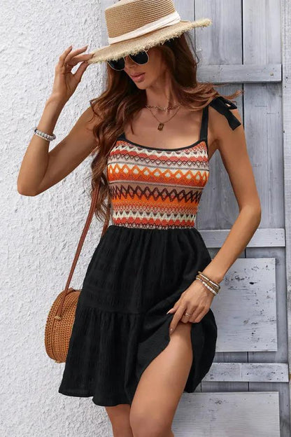 Bohemia Print Patchwork Ruffle Casual Dress