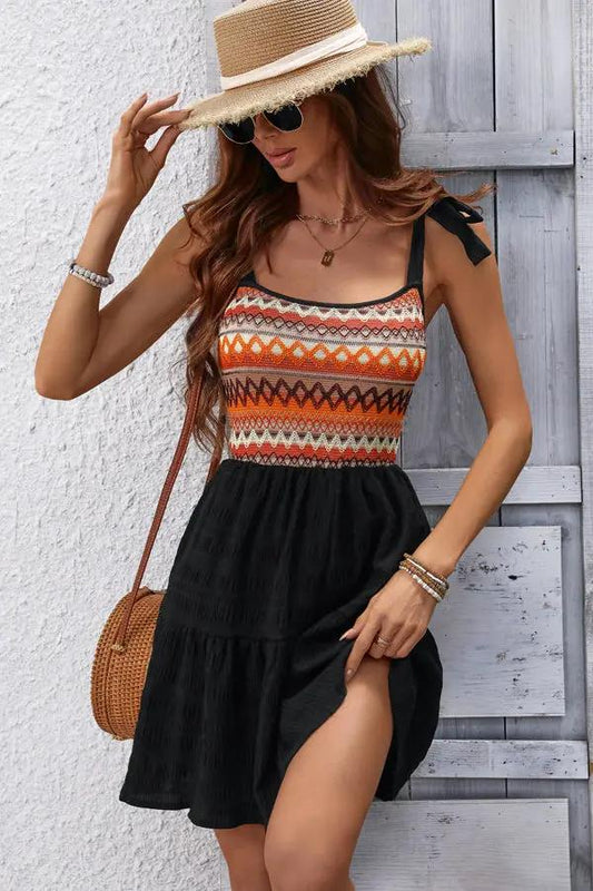 Bohemia Print Patchwork Ruffle Casual Dress