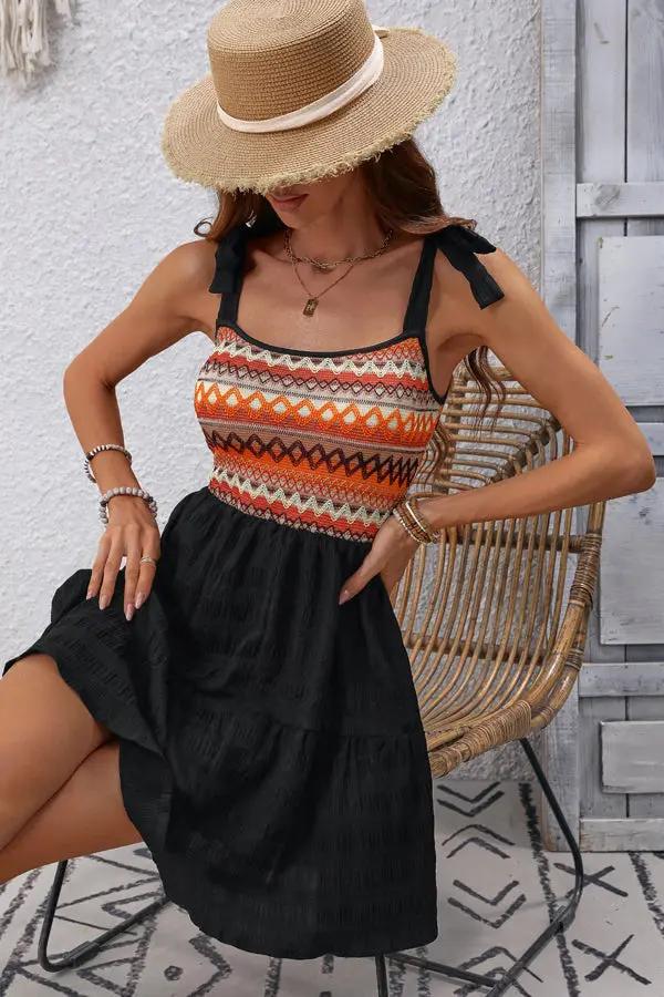 Bohemia Print Patchwork Ruffle Casual Dress