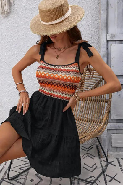 Bohemia Print Patchwork Ruffle Casual Dress