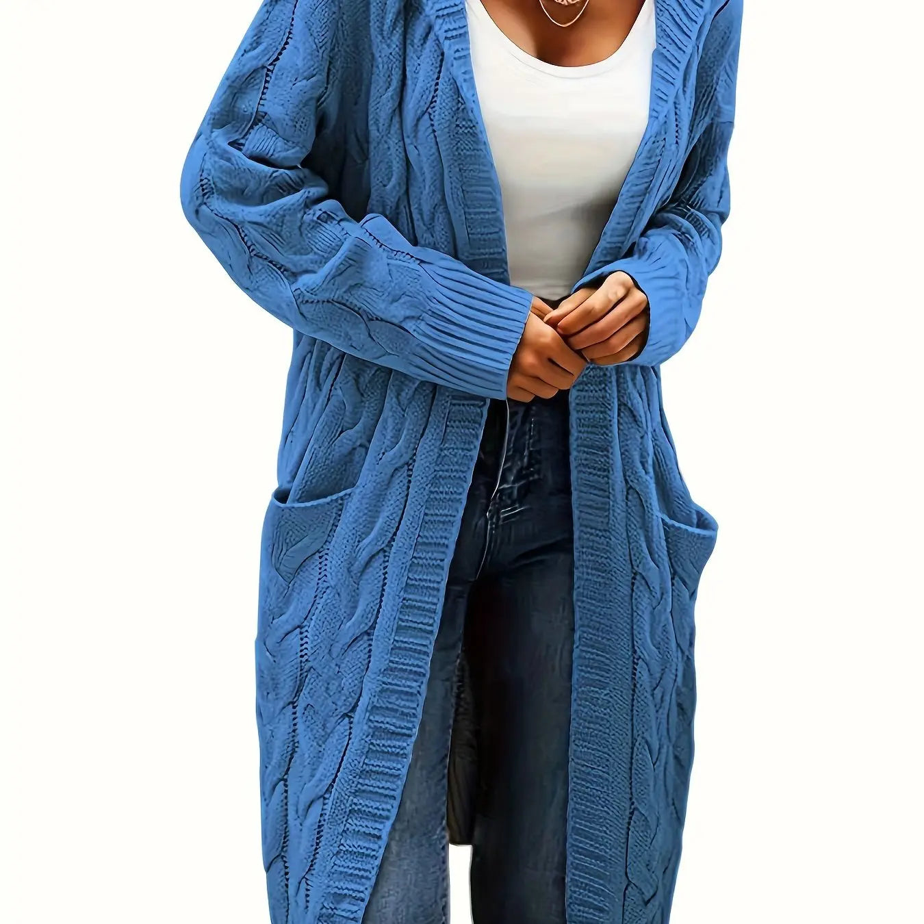 Women’s Open Front Cardigan – Soft Knit Winter Sweater with Pockets
