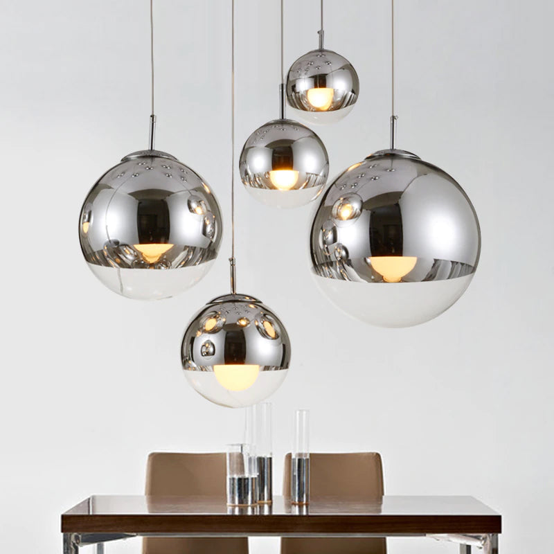 Elegant Glass Pendant Lamp Clear Silver Globe Shade
