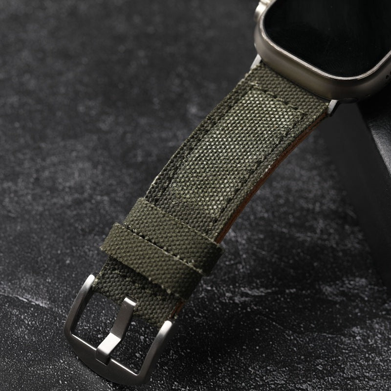 Authentic Leather and Durable Canvas Watch Band