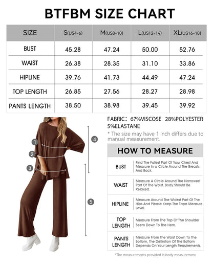 Casual Slit Short Sleeved Top, Loose Wide Leg Pants Two-Piece Set