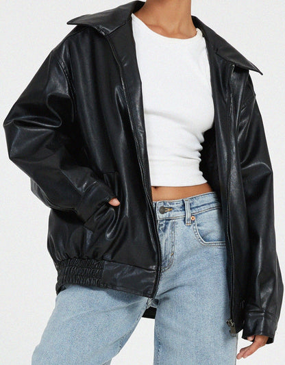Stylish oversized leather jacket - comfortable and trendy for every day