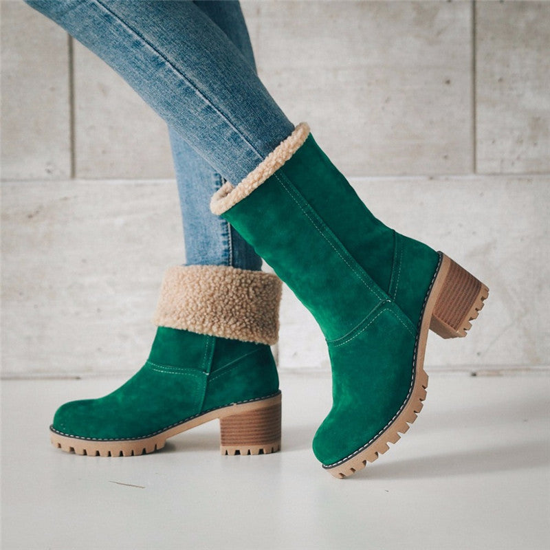 Warm Fuzzy Ankle Boots for Women with Low Heel