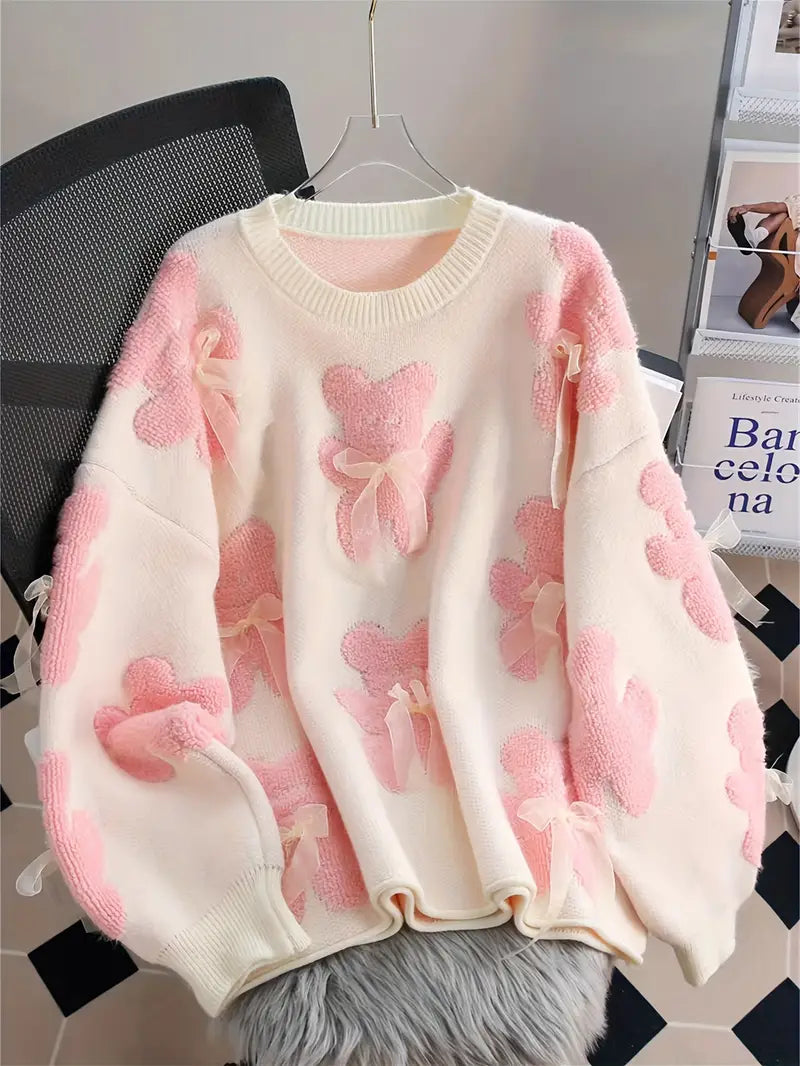 Cozy Winter Sweater with Cute Bear Design - BritishElegance