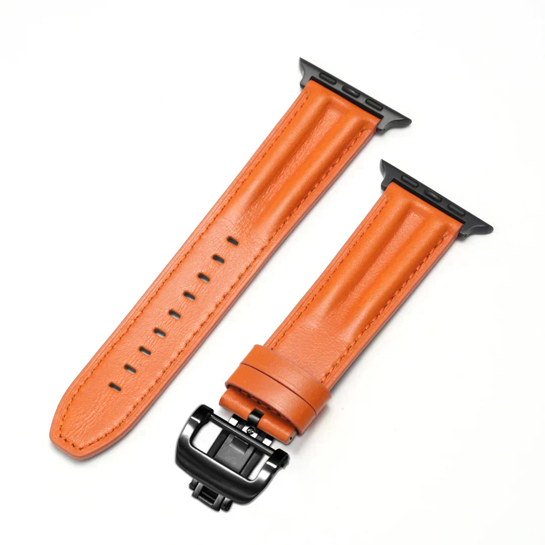 Stylish Leather Apple Watch Band With Silver Clasp