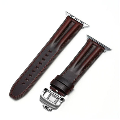 Stylish Leather Apple Watch Band With Silver Clasp
