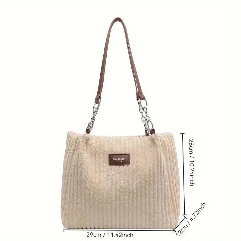 Julia Corduroy Tote Bag for Women – Shoulder Bag with Zipper