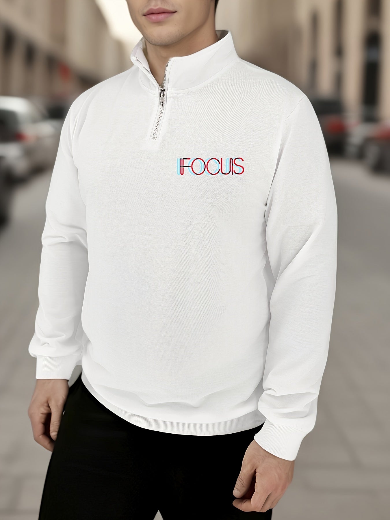 Stylish Mens Letter Print Quarter Zip Jumper - BritishElegance