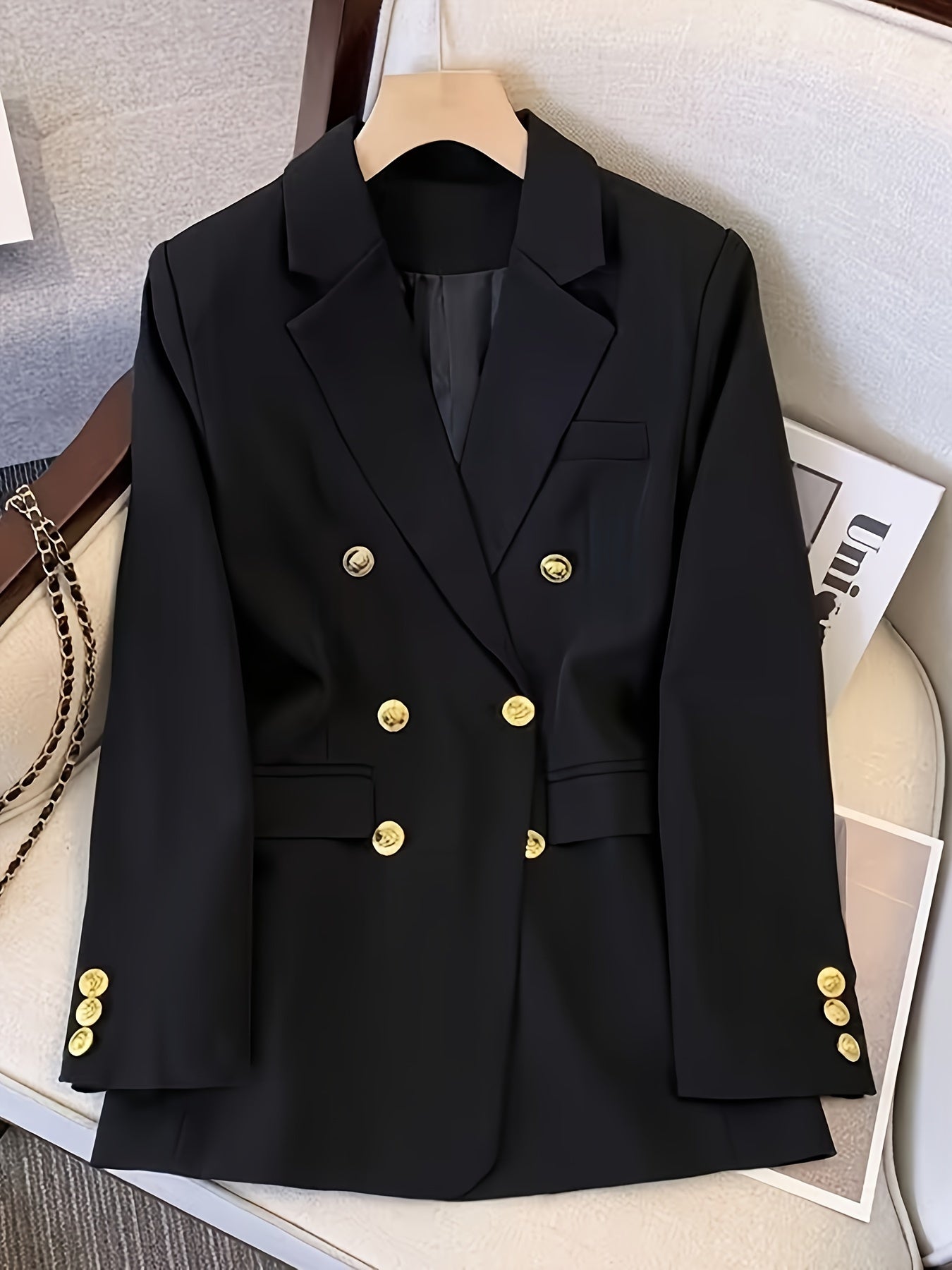 Classic Fit Women's Office Jacket with Metal Buttons - BritishElegance