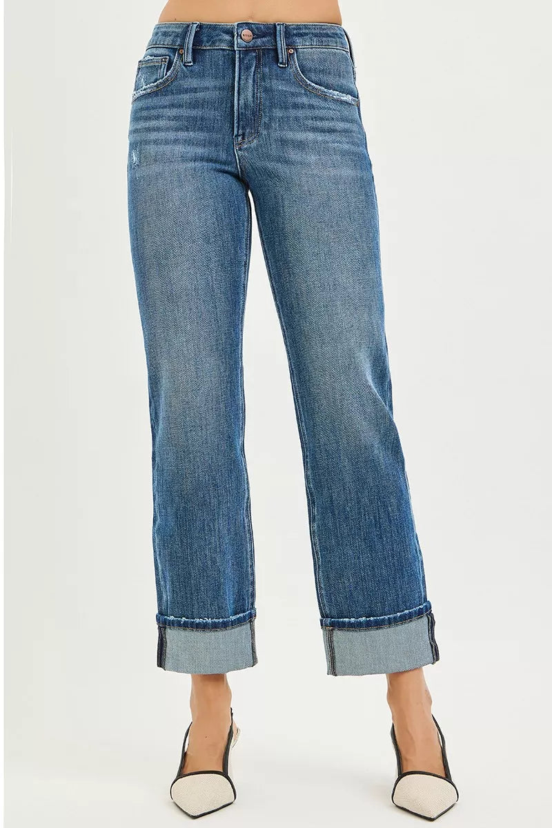 Comfortable Fit Straight Leg Stretch Jeans – Plus Size Cuffed