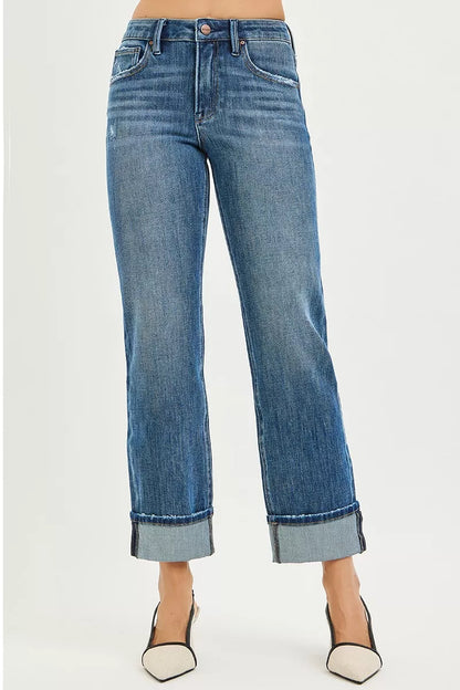 Comfortable Fit Straight Leg Stretch Jeans – Plus Size Cuffed