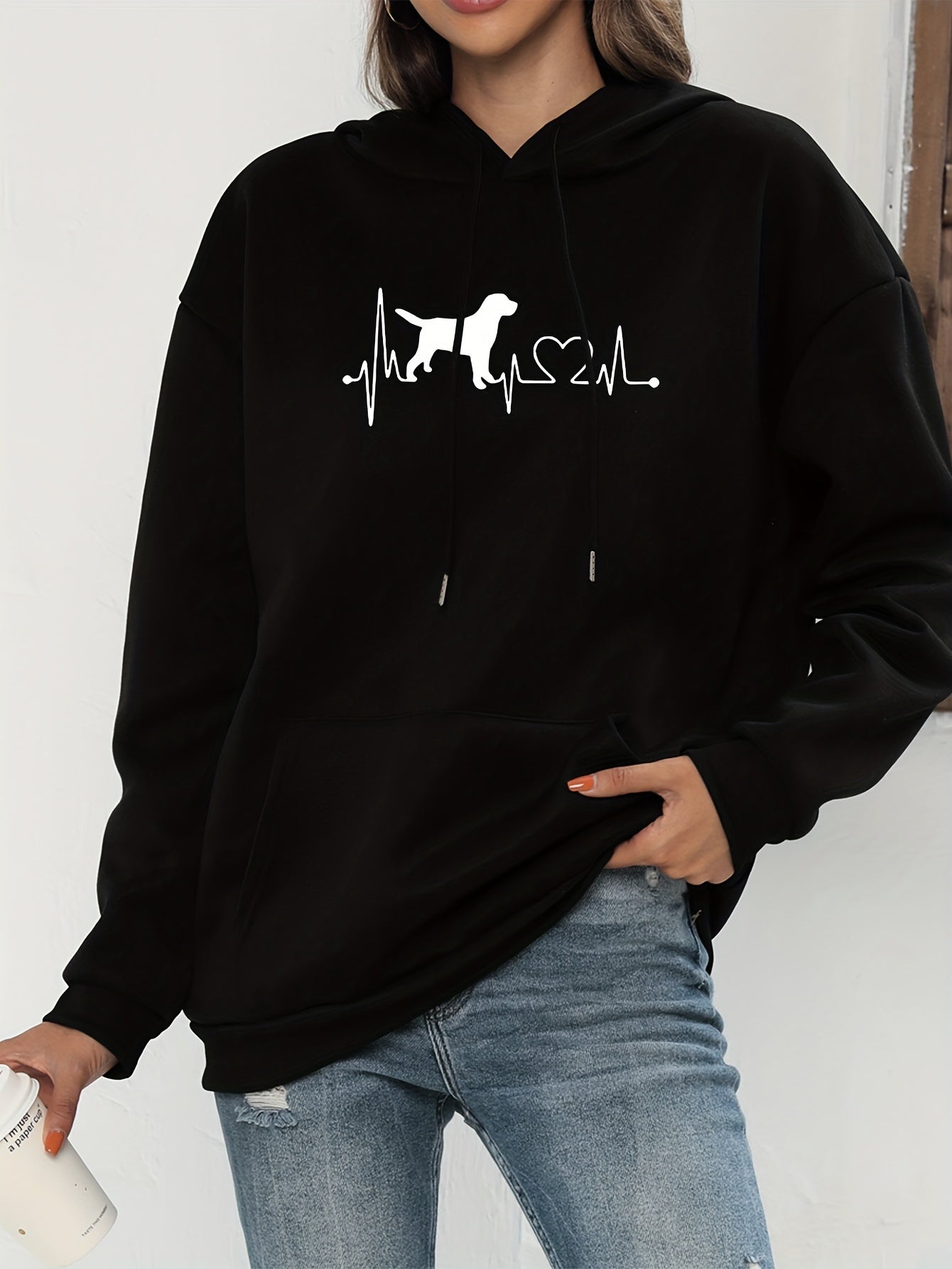 Cozy Women's Loose Fit Hoodie with Cute Dog Design