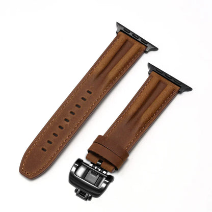 Stylish Leather Apple Watch Band With Silver Clasp
