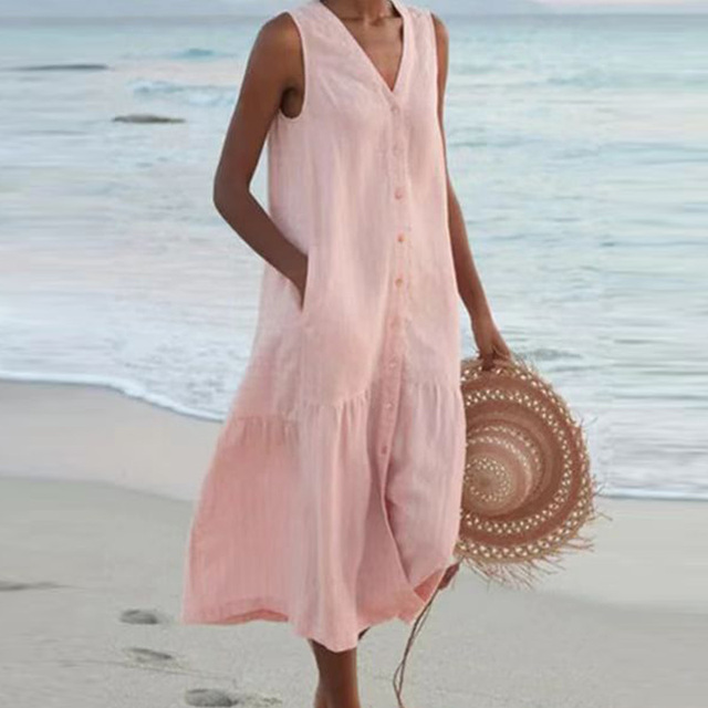 Classic Casual Button Down Sundress for Women