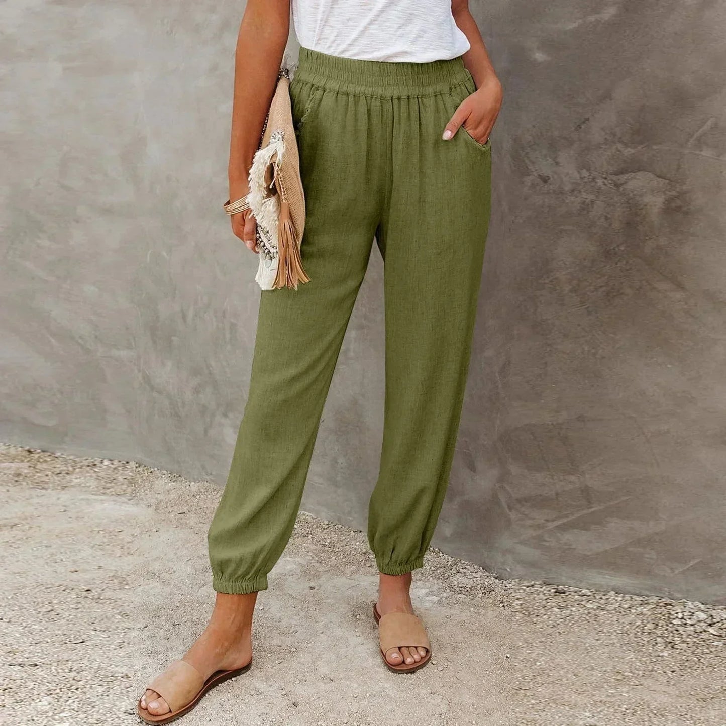Women's Loose Fit Summer Pants with High Waist and Pockets