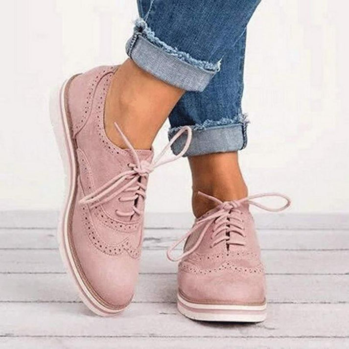 Women's Comfortable Pink Suede Oxfords - BritishElegance