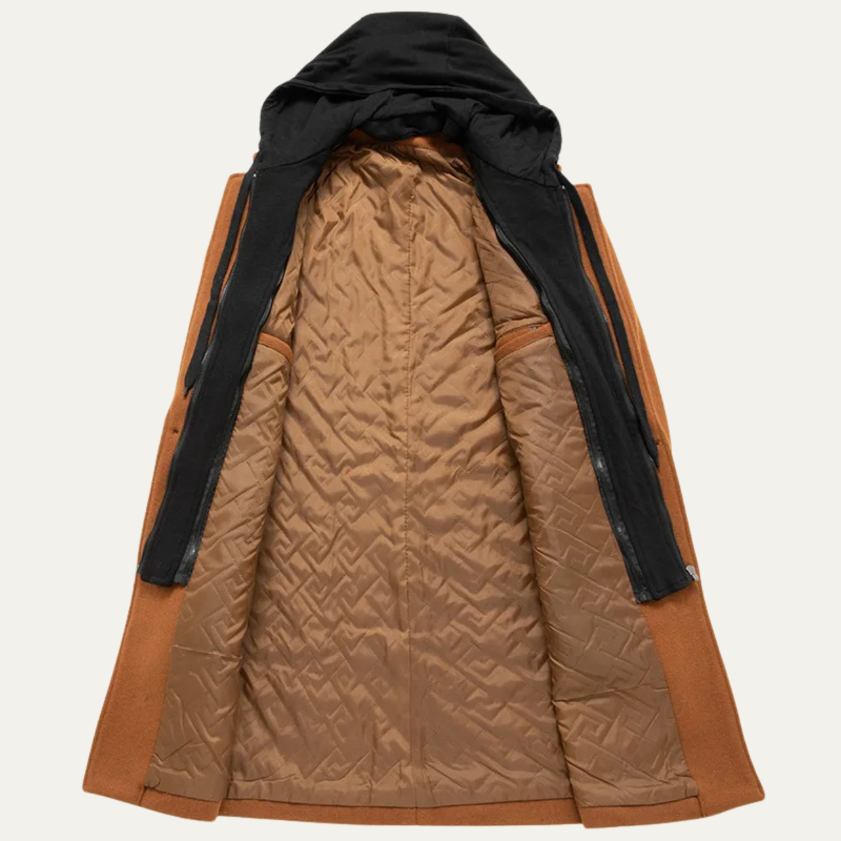 Men’s Long Coat with Layered Hooded Design
