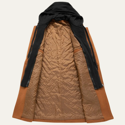 Men’s Long Coat with Layered Hooded Design