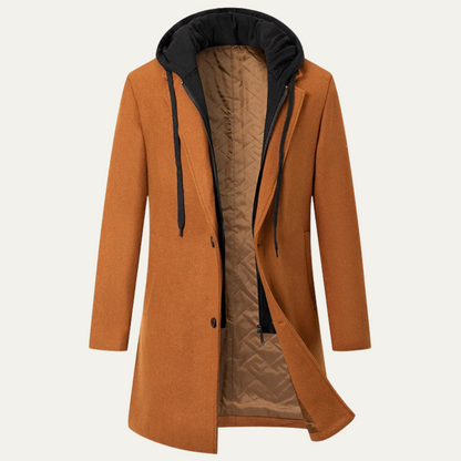 Men’s Long Coat with Layered Hooded Design