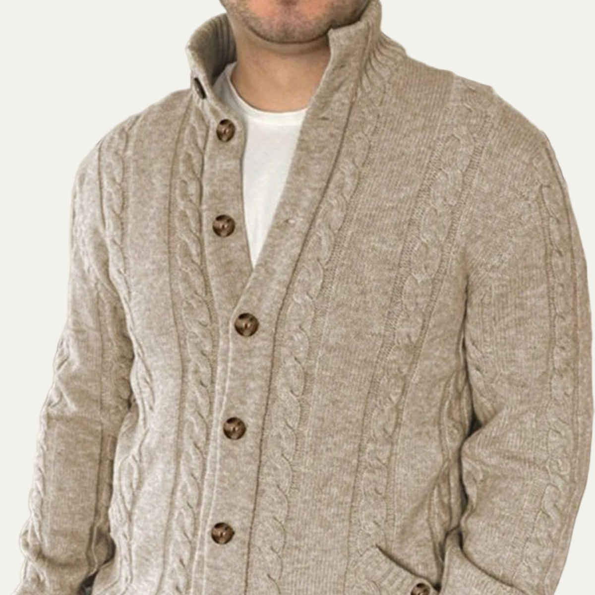 Men’s Shawl Collar Cable Knit Cardigan