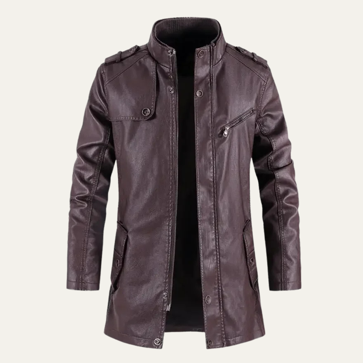 Men’s Mid Length Faux Leather Utility Coat