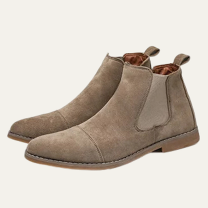The Castello Men's Khaki Slip On Suede Chelsea Boots with Elastic Side Panels