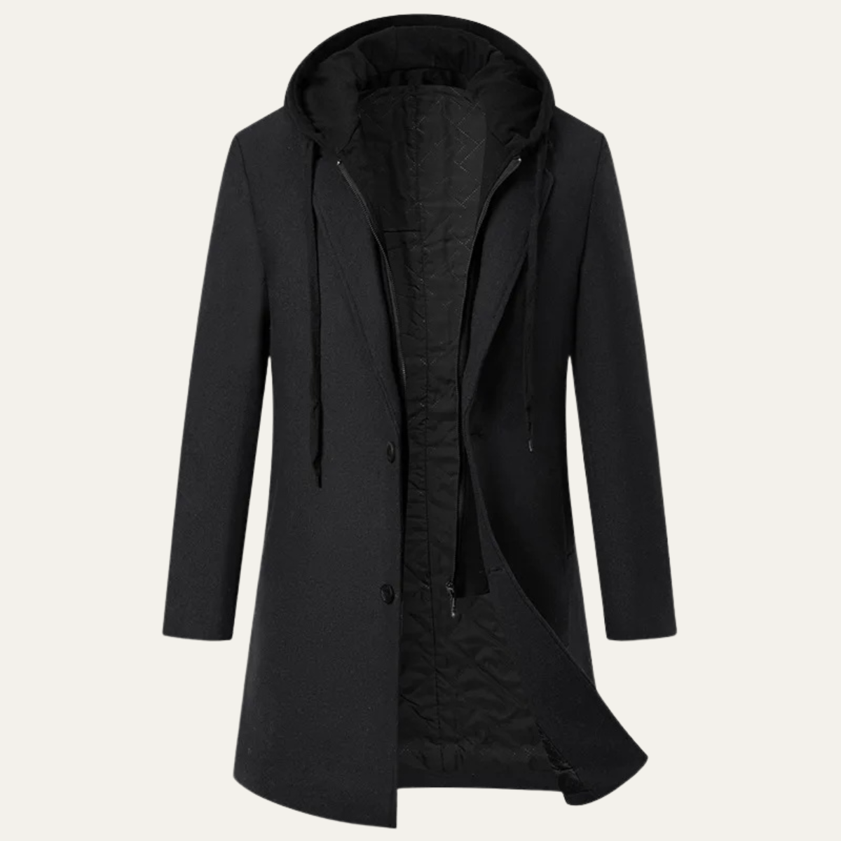 Men’s Long Coat with Layered Hooded Design