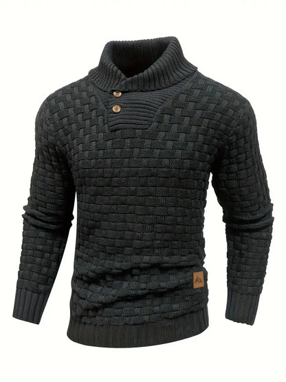 Men’s Textured Shawl Collar Button Pullover Sweater